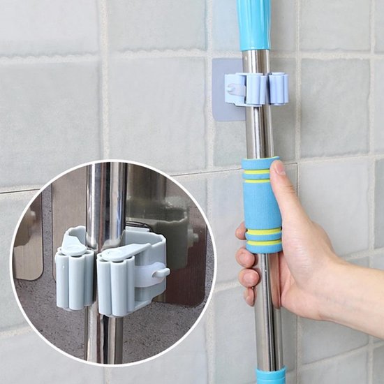 Keuken Badkamer houder-Dweilhouder-Badkamer accessoires-Zelfklevend Mop Houder-Kwaliteit Mop organizer- Mop Haak Rekken-Hanger Organizer-Keuken badkamer-Schoonmaakartikelen Grijs 2 stuks — afbeelding 4