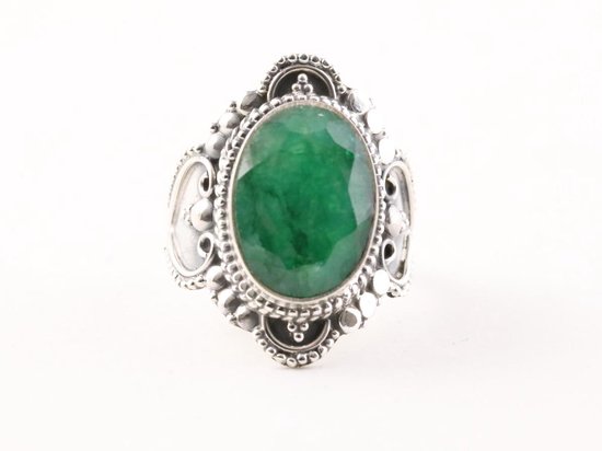 Bague artisanale en argent avec émeraude - taille 19