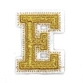 Alfabet Letter Strijk Embleem Patch Goud Wit Letter E / 3.5 cm / 4.5 cm