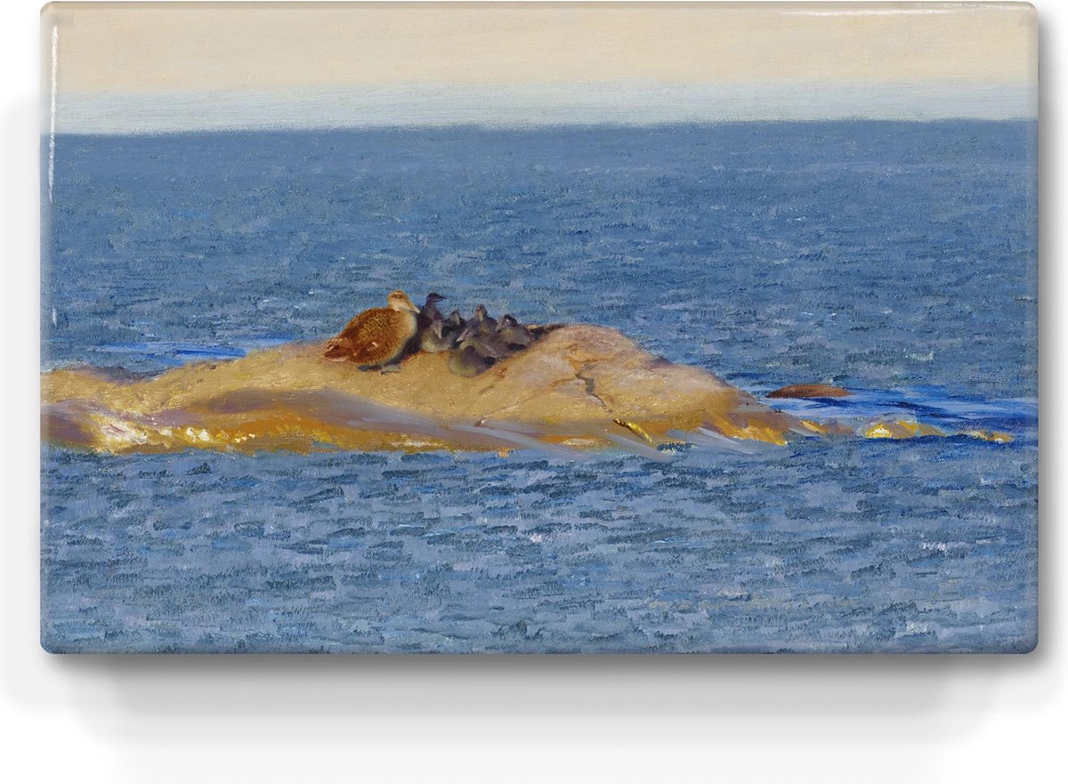 Eendenfamilie - Bruno Liljefors - 30 x 19,5 cm - Niet van echt te onderscheiden schilderijtje op hout - Mooier dan een print op canvas - Laqueprint.