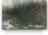 Chef-d'œuvre sur bois - Famille de canard tiges de renard - Bruno Liljefors - 30 x 19,5 cm - Verni à la main - Peinture à afficher ou à accrocher