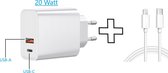 Apple iPhone oplader lightning kabel en usb-c kabel en stekker 20 watt(!) - 1m - USB C en USB A lader 20 watt - iPhone kabel en adapter