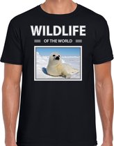 Dieren foto t-shirt Zeehond - zwart - heren - wildlife of the world - cadeau shirt Zeehonden liefhebber L
