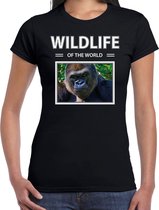 Dieren foto t-shirt Aap - zwart - dames - wildlife of the world - cadeau shirt Gorilla apen liefhebber M