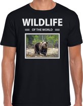 Dieren foto t-shirt beer - zwart - heren - wildlife of the world - cadeau shirt beren liefhebber L