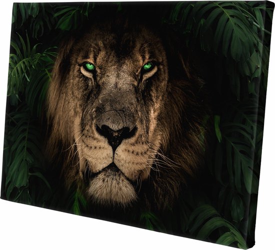 Canvasdoek Leeuw in de Jungle | Green | LION | Wanddecoratie | | Schilderij | Dieren | Natuur