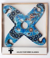 Decoratieve wijn/champagne glashouder uit Australië van hout voor 4 glazen-kleur blauw