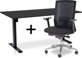 Zit-sta bureau elektrisch verstelbaar +  ERGO Bureaustoel | ARBO EASY Thuiswerkset | frame bureau zwart - bureaublad zwart | 160x80 cm