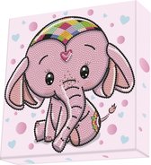 Diamond Painting - Hobby Pakket - Diamond painting kinderen - Dotz Box - Roze olifant 22x22cm - Ronde steentjes - Volledig pakket - Diamond Dotz