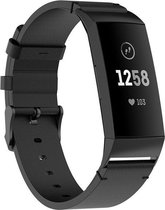 Luxe Lederen Armband Geschikt Voor Fitbit Charge 3/4 Horloge Bandje - Leren iWatch Watchband Polsband - Watch Band Strap - Sportband - Vervang Horlogeband - Zwart