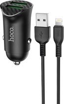 HOCO Z39 Farsighted - 2-poort Quick Charger Auto-oplader - QC 3.0 18W Autolader + Lightning kabel - Voor Apple iPhone - Zwart