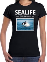 Dieren foto t-shirt Orkas - zwart - dames - sealife of the world - cadeau shirt Orka liefhebber 2XL