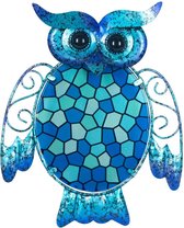 Uil | metaal & glas | mozaiek | blauw | M | 24 x 20cm