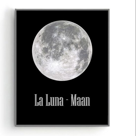 Poster Maan  La Luna Zwart - Muurdecoratie Slaapkamer - 70x50cm - Postercity