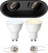 PHILIPS HUE - LED Spot Set GU10 - White Ambiance - Bluetooth - Proma Zano Pro - Inbouw Ovaal Dubbel - Mat Zwart - Kantelbaar - 185x93mm