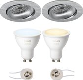 PHILIPS HUE - LED Spot Set GU10 - White Ambiance - Bluetooth - Proma Delton Pro - Inbouw Rond - Mat Zilver - Kantelbaar - Ø82mm