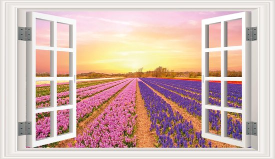 Raam uitzicht muursticker tulpenveld 120x70cm