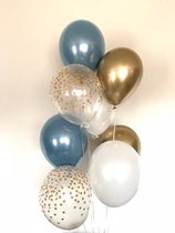 Luxe Metallic Ballonnen - Confetti Goud / Goud / Wit / Blauw - Set van 9 stuks - Geboorte - Babyshower - Bruiloft - Valentijn - Verjaardag