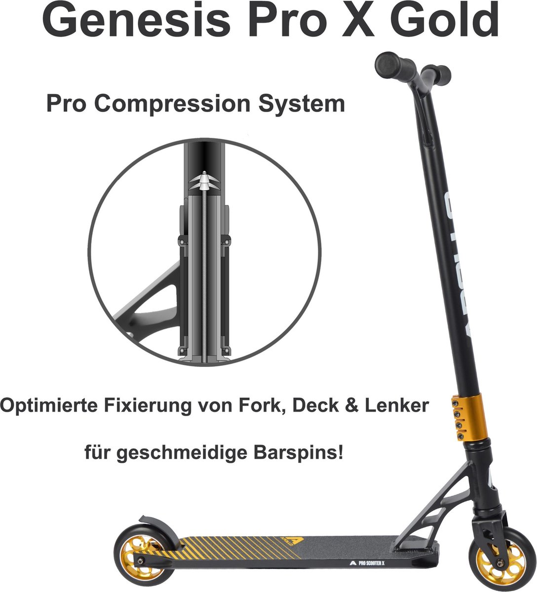 Apollo Stunt Scooter Stuntstep Genesis Pro X Goud