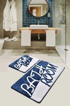 Nerge.be | Luxe Acryl Badmat Set van 2, Handgemaakt | Bathroom Blue 60x100cm - 50x60cm | Antibacterieel | Natuurlijke latex