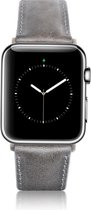 Geschikt voor Apple Watch Bandje - Rustiek Grijs - Full-Grain Leer - 42/44/45/49mm - incl. Silver Connectors Met Gesp - Oblac®