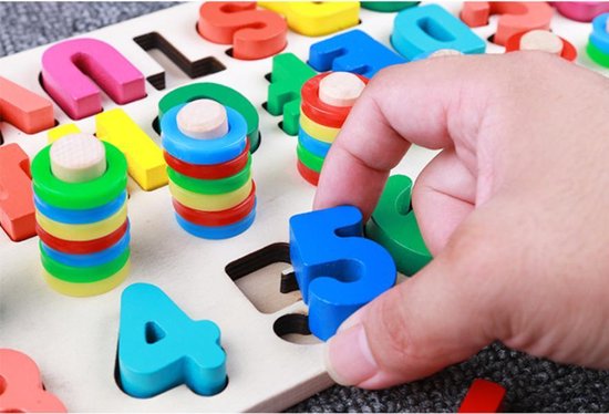 Thumbnail van een extra afbeelding van het spel 3-in-1 Houten Alfabet Puzzel (Hoofdletters) & Houten Getallen Puzzel & Rekenpuzzel - Rekenen & Kleuren & Vormen & Nummer & Letters & Vormenpuzzel - Tellen en stapelen - Wooden Blocks - Montessori Toys - Ik Leer Letters & Cijfers