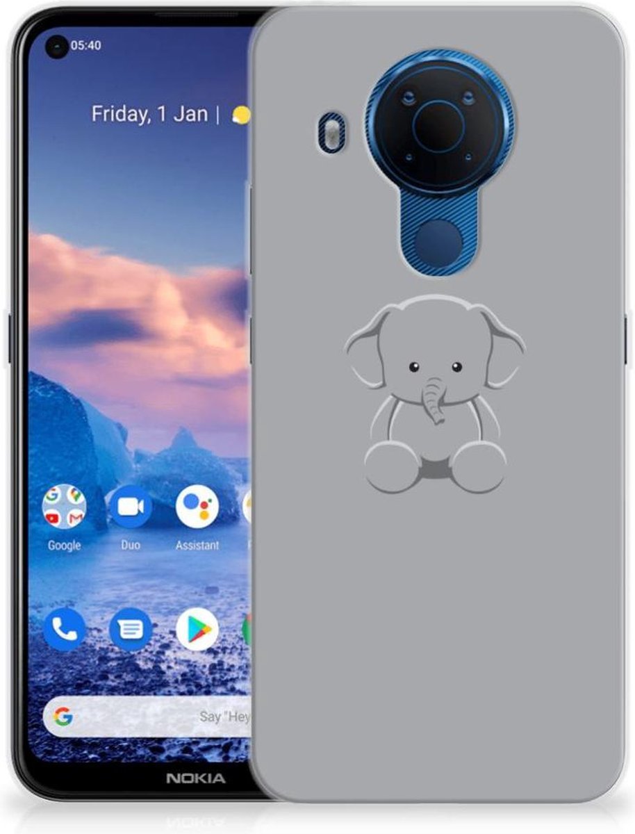 Nokia 5.4 Telefoonhoesje met Naam Grijs Baby Olifant