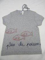 petit bateau , meisje , t-shirt korte mouw , grijs , plein de poissons, 4jaar 102