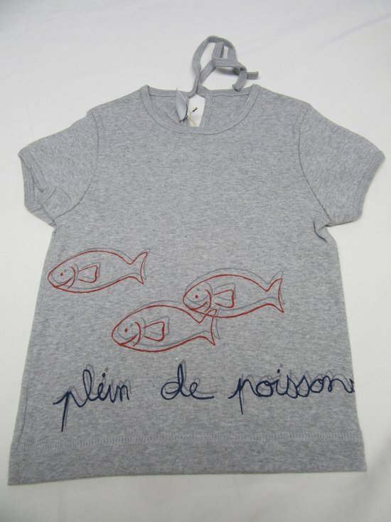 petit bateau, fille, t-shirt à manches courtes, gris, plein de poissons, 4 ans 102