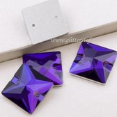 Opnaai Glitter steentjes vierkant|Purple Square Sew on Stone|Flatback Rhinestones Square Strass ( 14 mm) 28st|Strasstenen van Glas|Glitter steentjes voor turnpakje|Ritmische pakjes|Acro pakje