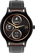 Belesy® GRACEFUL - Smartwatch Dames - Horloge - 1.09 inch - Kleurenscherm - Stappenteller - Bloeddruk - Hartslag - Maak je eigen wijzerplaat – 100+ Wijzerplaten – Leer - Zwart - Cadeau