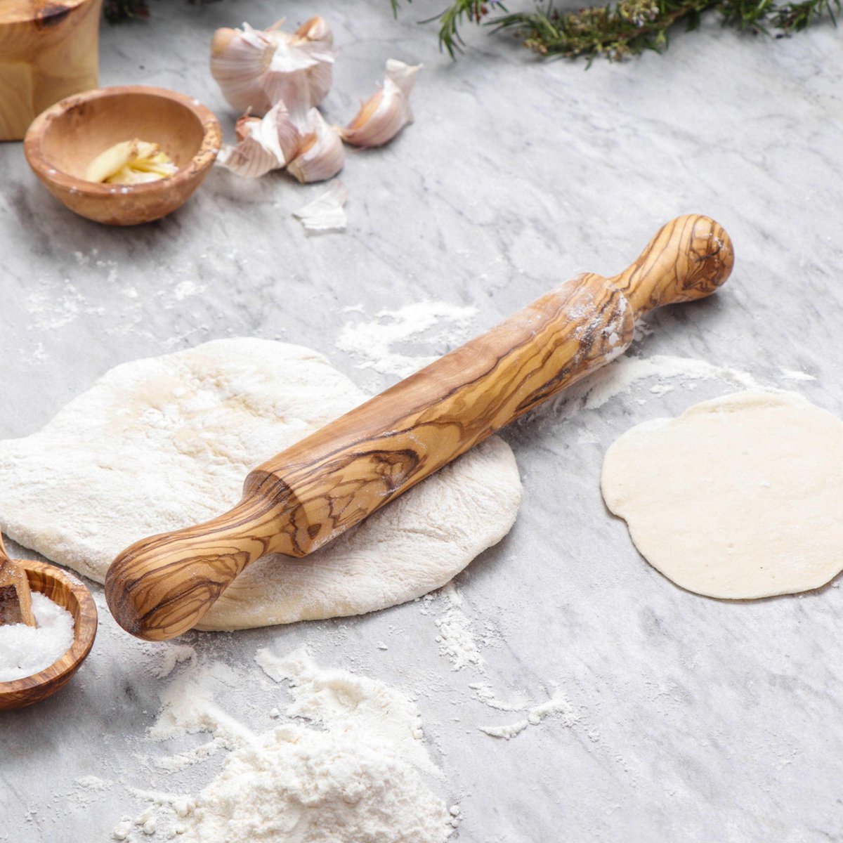 HappyWoods - Olijfhouten Deegroller - 35 cm - Duurzame Roller - rolling pin hout - Pizza - Brood - Pasta