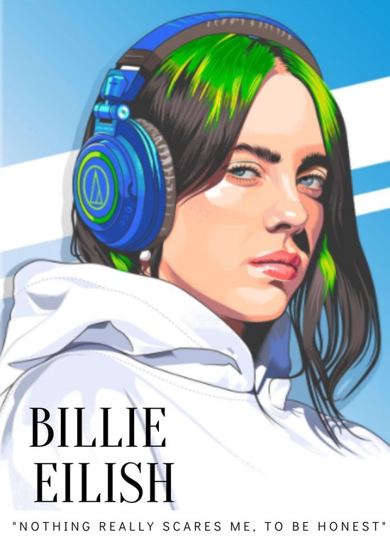 Poster Billie Eilish - Mastered - 60x42cm - Kunst - Graphic - Merch - Cadeau - Pop - Zangeres - Electropop - Kinderkamer - Geschikt om in te lijsten