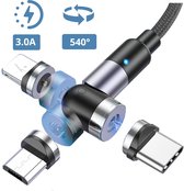 Hillar® 3-in-1 Magnetische Oplaadkabel 3.0A 2m - Datakabel - Micro USB Kabel - USB-C - Oplader Iphone - Samsung - Apple Lightning