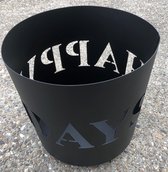 Vuurkorf metaal zwart met tekst Happy Days Ø 40 x H 40 cm