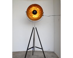 Vloerlamp Batman 50cm dia kap zwart met gouden binnenkant 180cm hoog max