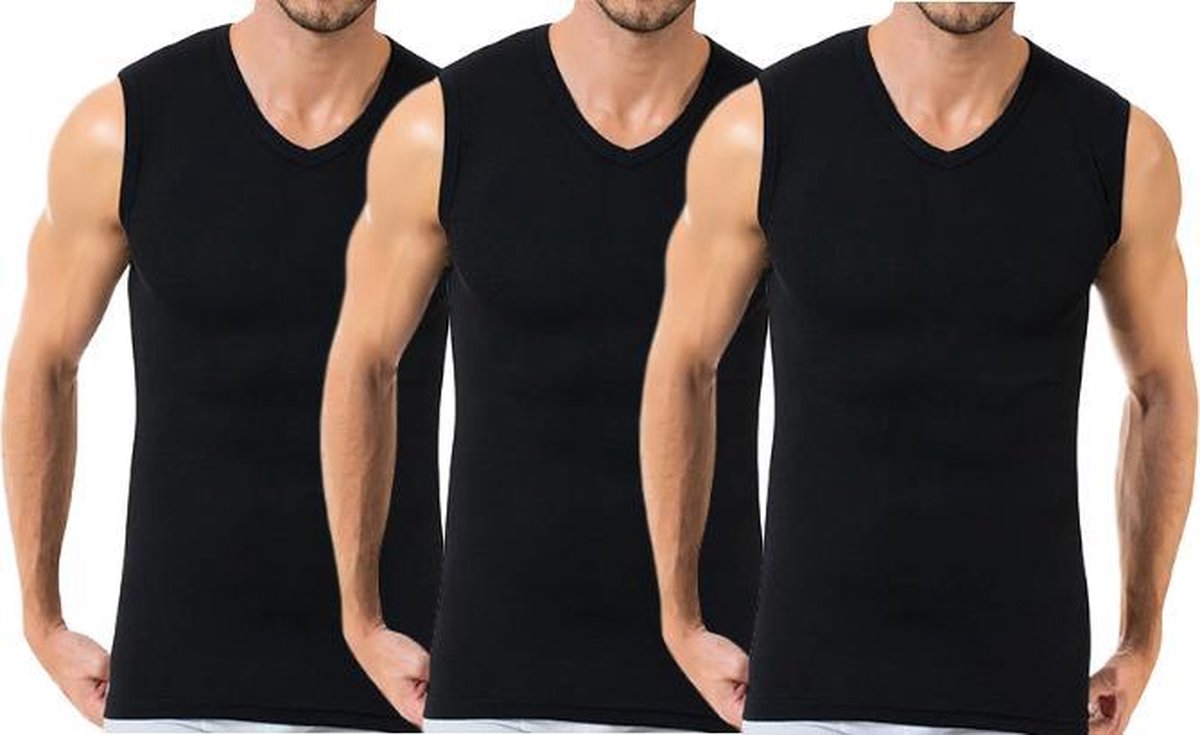 3 stuks - Bonanza V-hals A-shirt - mouwloos - zwart - XL