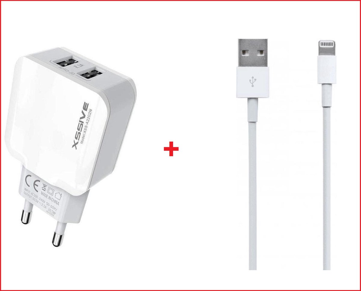 Dubbele USB Poorten Lader Oplader met iPhone / iPad kabel - iPhone Kabel -  Premium... | bol.com