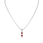 Silventi 932471858 Zilveren ketting - Zirkonia - Oranje - Rechthoek - 6x26MM - Slangschakel - 42CM - Rhodium - Zilver