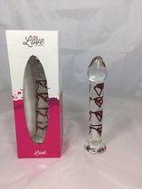 My love - Glas Dildo - Super strak Design - Stevig - Transparant met rood hartjes motief - 15 cm - grote kop voor extra stimulatie - inclusief geschenk / bewaardoos - GL25