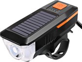 BikerVibes - Fietsverlichting USB Oplaadbaar – Voorlamp Fiets - Zaklamp - Solar – Voorlicht – LED - Waterdicht - Fietslampje - 250 Lumen - Zwart/oranje