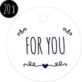 20x Labels van karton / Cadeaulabels | FOR YOU | Rond 43 mm | zwart-wit