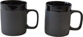 Kinta mok voor koffie of thee - mat zwart - set van 2 - stoneware - 350ml - fairtrade - vaderdag cadeau