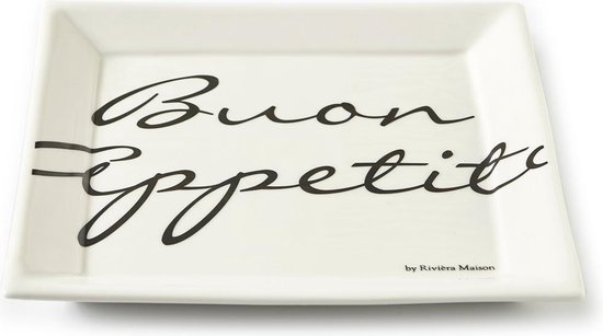 Rivièra Maison Buon Appetito Square Plate - Dinerbord - 22 x 22 cm - Wit - Riviera Maison