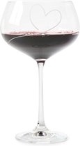 Riviera Maison rode wijnglas met gegraveerd hart - With Love Red Wine Glass - Transparant - Glas 650 ml - 1 stuk