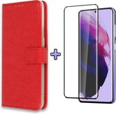 HB Hoesje Geschikt voor Samsung Galaxy A02S Rood & Volledige Display Screenprotector - Portemonnee Book Case - Kaarthouder & Magneetlipje