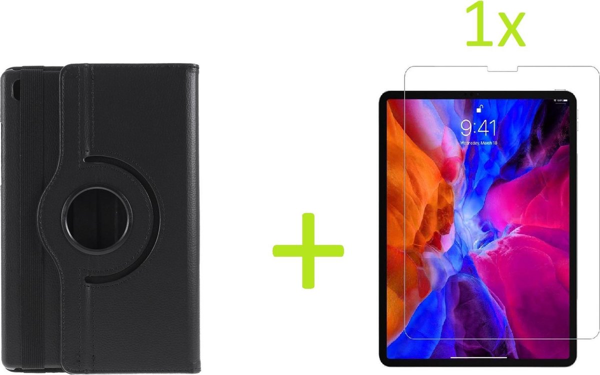 Book Cover Geschikt voor: Samsung Galaxy Tab A7 10.4 (2020) Multi Stand Case - 360 Draaibaar Tablet hoesje - Tablethoes - Zwart + 1x Screenprotector