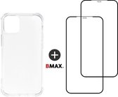 BMAX Telefoonhoesje voor iPhone 12 - TPU softcase hoesje transparant - met 2 screenprotectors full cover