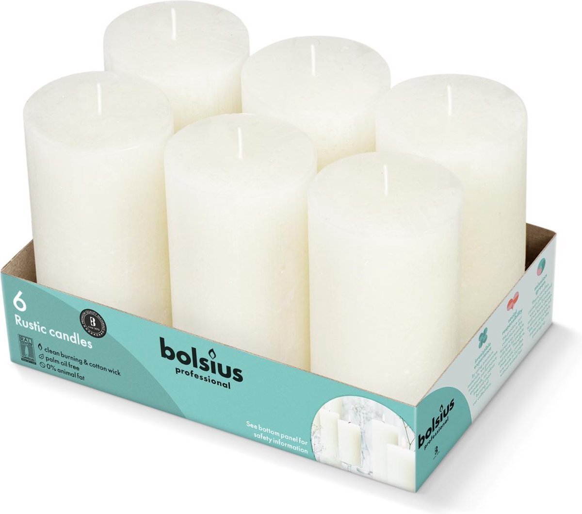 Bolsius Rustieke Stompkaarsen 130/68 - Soft Pearl - 6 stuks Meerdere kleuren