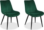 IN-HOME Eetkamerstoelen Set van 2 Loui - Groen - Metaalpoot - Fluweel - Velvet eetstoel